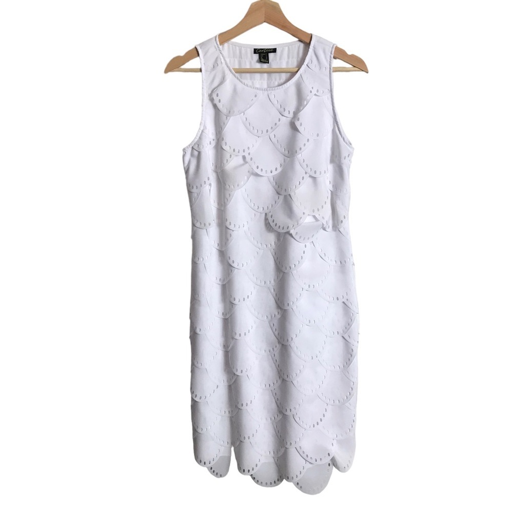 Cartise Size 6 White Scalloped Eyelet‎ Sleeveless Dress
